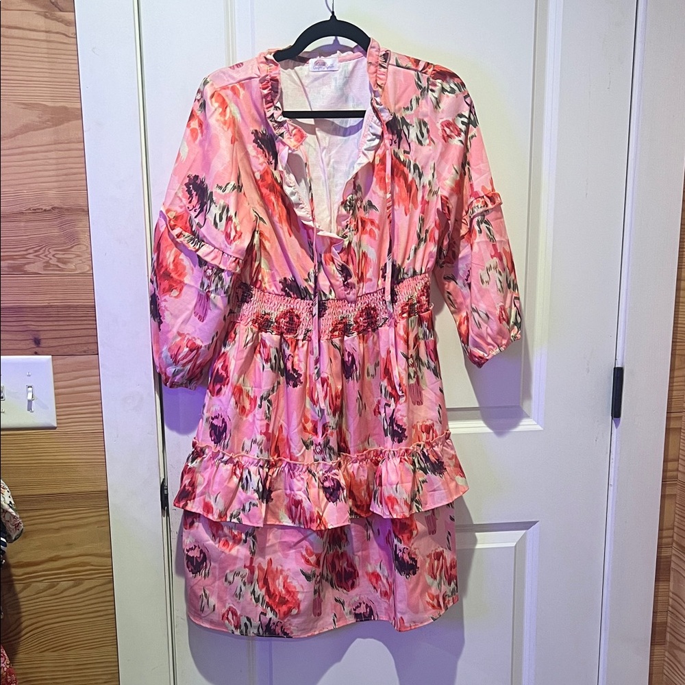 Floral Pink Ruffle Dress